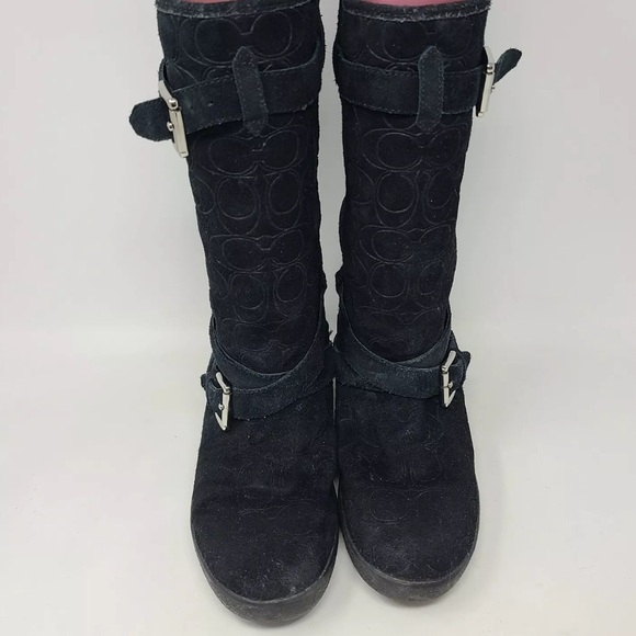 Coach Thelma Black Signature Embossed Suede Boots size 8 in good condition sexy - Picture 3 of 16